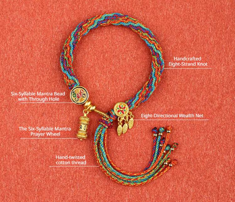Tibetan Style Braided Bracelet with Six-Syllable Mantra for attracting good luck, protection, wealth, and health5