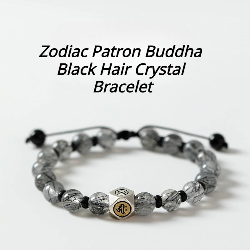 Zodiac Patron Buddha Bracelet with Black Hair Crystal for attracting good luck, protection, Buddhist Guardian blessings, wealth, and health5