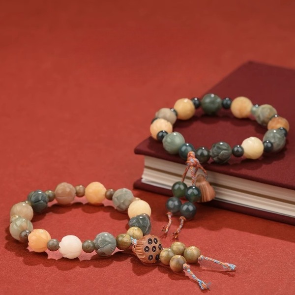 Aquatic Grass Agate Lotus Bracelet for safety, good luck, protection, Buddhist guardian, wealth, and health1