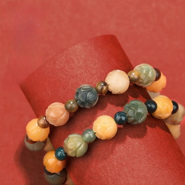 Aquatic Grass Agate Lotus Bracelet for safety, good luck, protection, Buddhist guardian, wealth, and health4