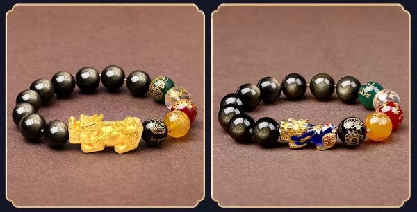 Five Wealth Gods Gold Obsidian Pixiu Bracelet for attracting good luck, protection, Buddhist Guardian blessings, wealth, and health4