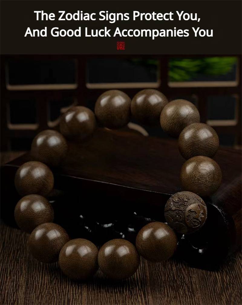 Twelve Chinese Zodiac Agarwood Buddha Bead Bracelet for good luck, protection, and Buddhist guardianship2