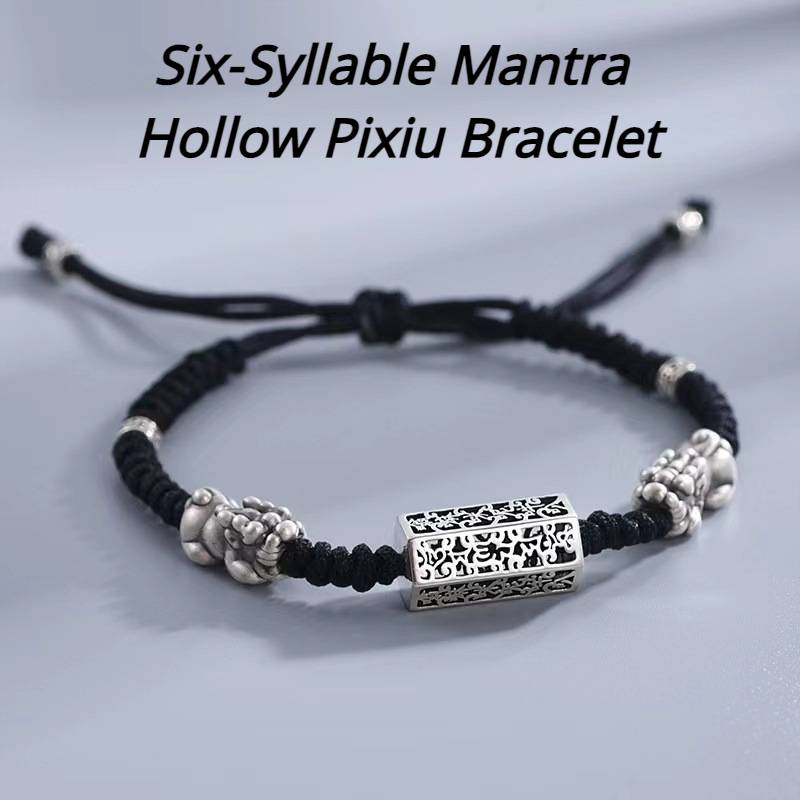Six-Syllable Mantra Bracelet featuring Hollow Pixiu for attracting good luck, protection, Buddhist Guardian blessings, wealth, and health1