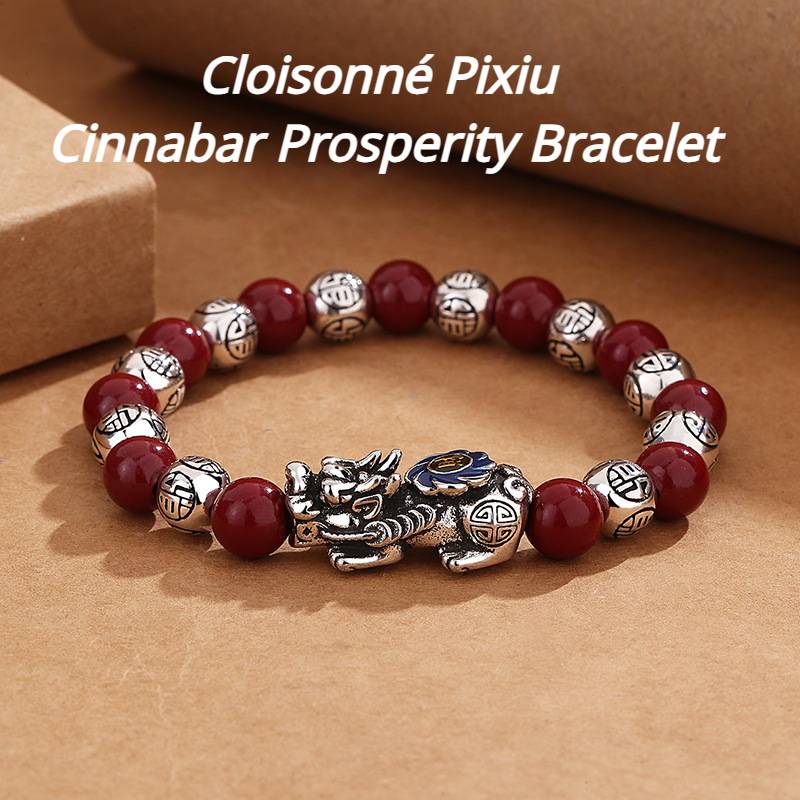 Cloisonné Pixiu Cinnabar bracelet for prosperity, good luck, protection, wealth, and health with Buddhist guardian2