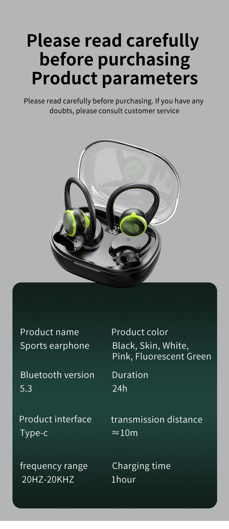 Kabellose Ohrhörer, Bluetooth-Kopfhörer, Sport, Bluetooth 5.3, Over-Ear-Kopfhörer, mit Mikrofon mit Geräuschunterdrückung, wasserdichtes Headset für Training/Laufen/Fitnessstudio_voghion.com