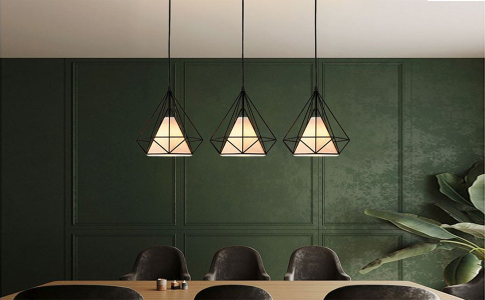 Lampadario-Luce Pendente Vintage 3 Portalampada Lampadari A Sospensione Paralume In Metallo In Ferro Retrò E27 25CM Nero 12 width=802