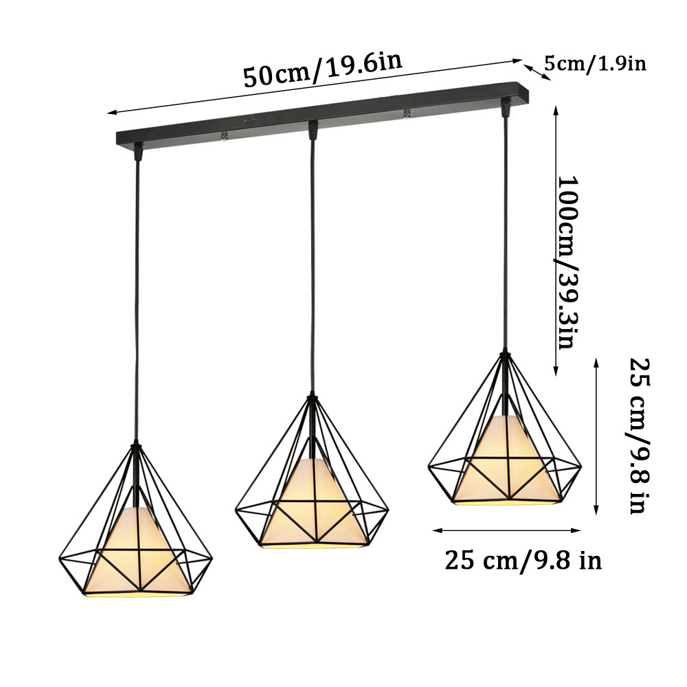 Lampadario-Luce Pendente Vintage 3 Portalampada Lampadari A Sospensione Paralume In Metallo In Ferro Retrò E27 25CM Nero 17 width=200