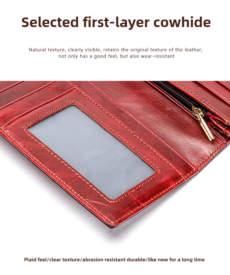 Antimagnetische RFID Echtleder Damenbrieftasche Mittelgroß und lang Europäische und amerikanische Retro Damenbrieftasche Dreifach gefaltete Clutch Münzbörse_voghion.com