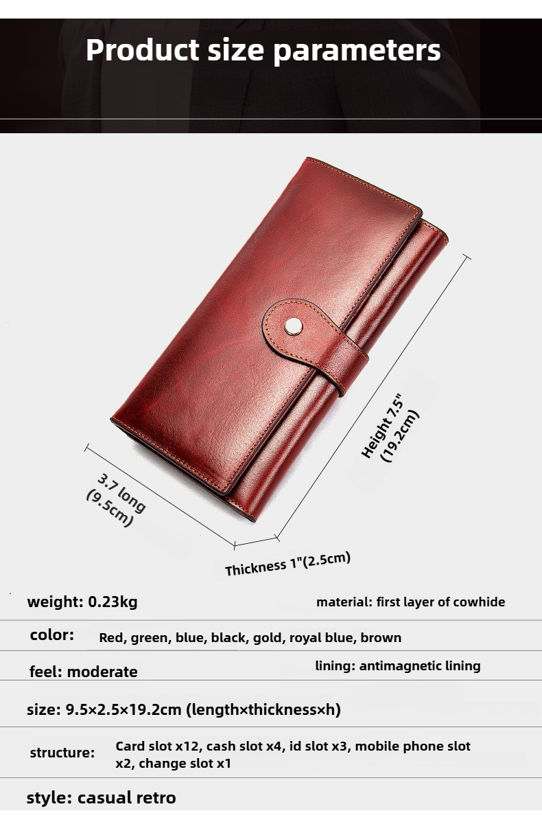 Antimagnetische RFID Echtleder Damenbrieftasche Mittelgroß und lang Europäische und amerikanische Retro Damenbrieftasche Dreifach gefaltete Clutch Münzbörse_voghion.com