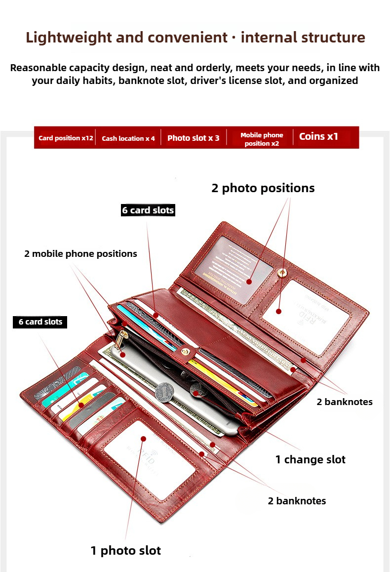 Antimagnetische RFID Echtleder Damenbrieftasche Mittelgroß und lang Europäische und amerikanische Retro Damenbrieftasche Dreifach gefaltete Clutch Münzbörse_voghion.com