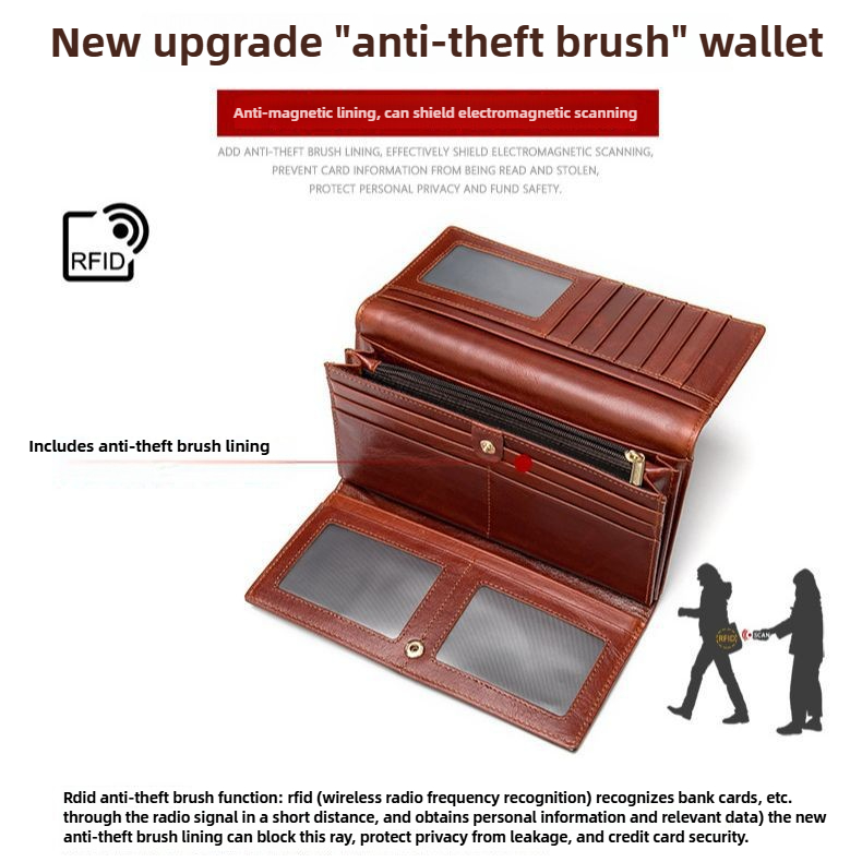 Antimagnetische RFID Echtleder Damenbrieftasche Mittelgroß und lang Europäische und amerikanische Retro Damenbrieftasche Dreifach gefaltete Clutch Münzbörse_voghion.com