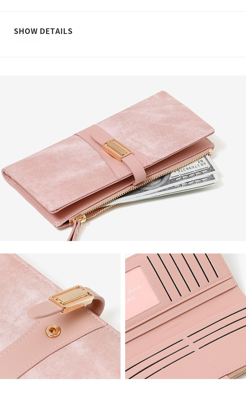 Portafoglio da donna nuovo, lungo, con cerniera a due ante, in pelle, porta monete e carte, pochette dal design di nicchia, disponibile in 4 colori._voghion.com