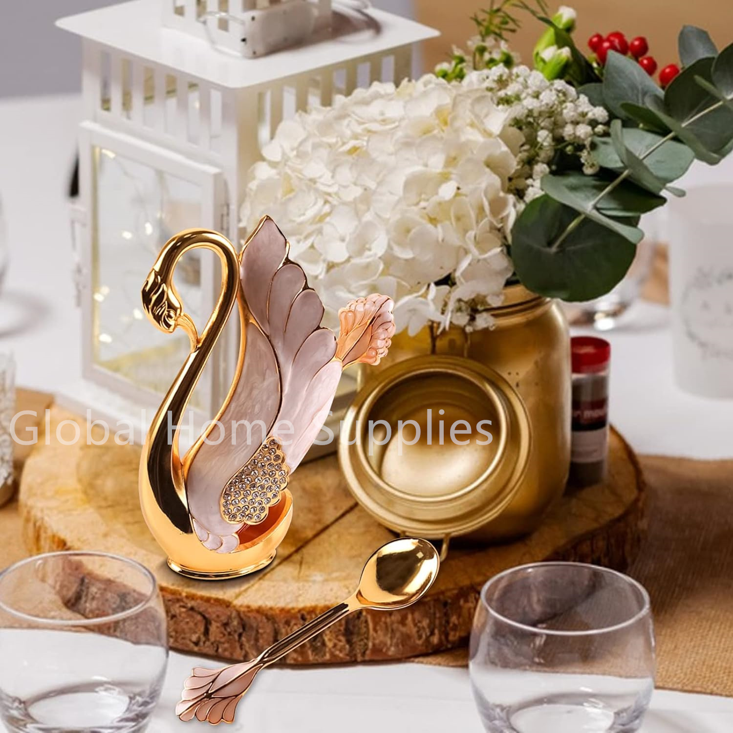 Description Picture 4 of itemCreative Dinnerware Set Decorative Swan Base Holder with 6 Spoons or Forks for Coffee Fruit Dessert Stirring Mixing Gift Idea