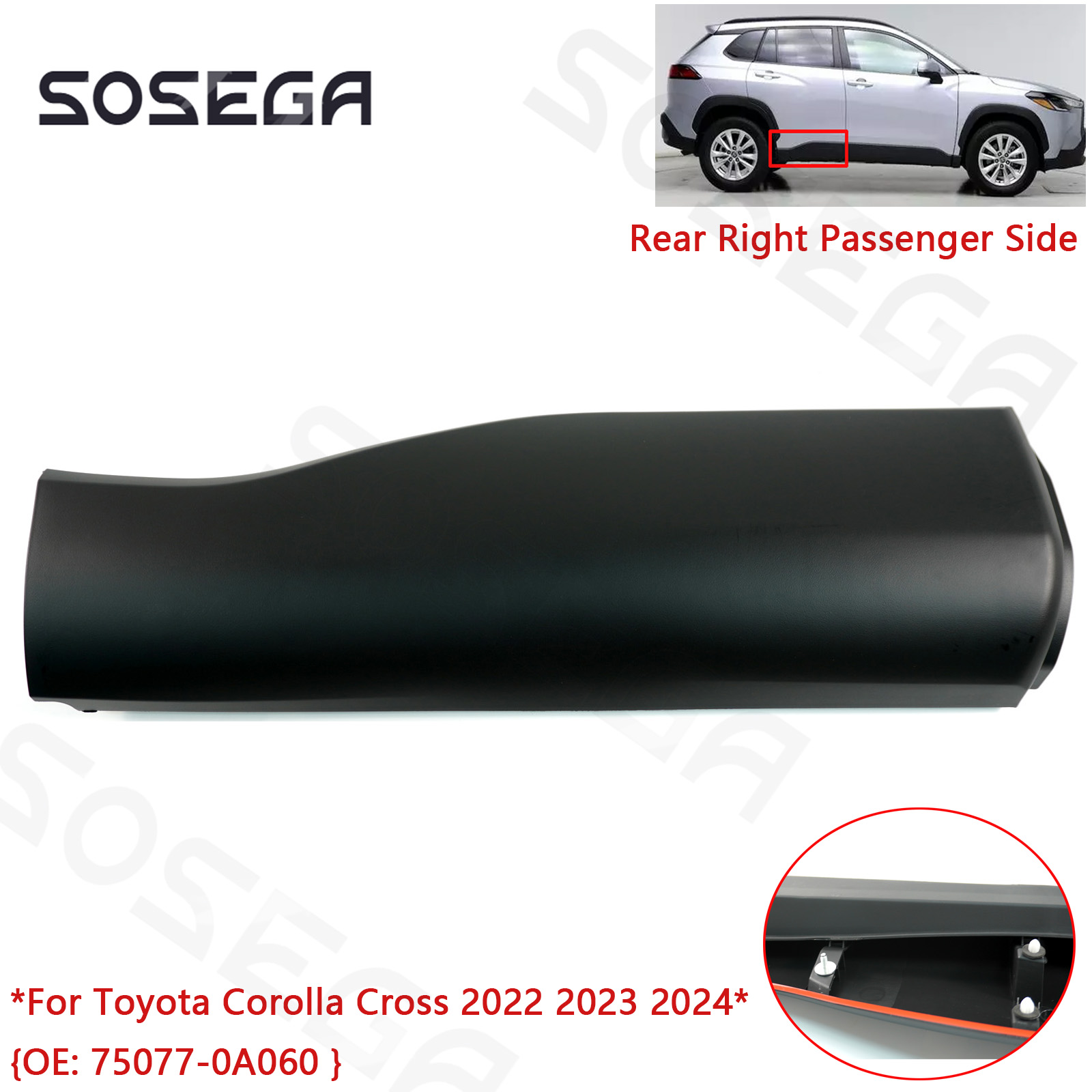 For Toyota Corolla Cross 2022-2024 Rear Right Side Door Lower