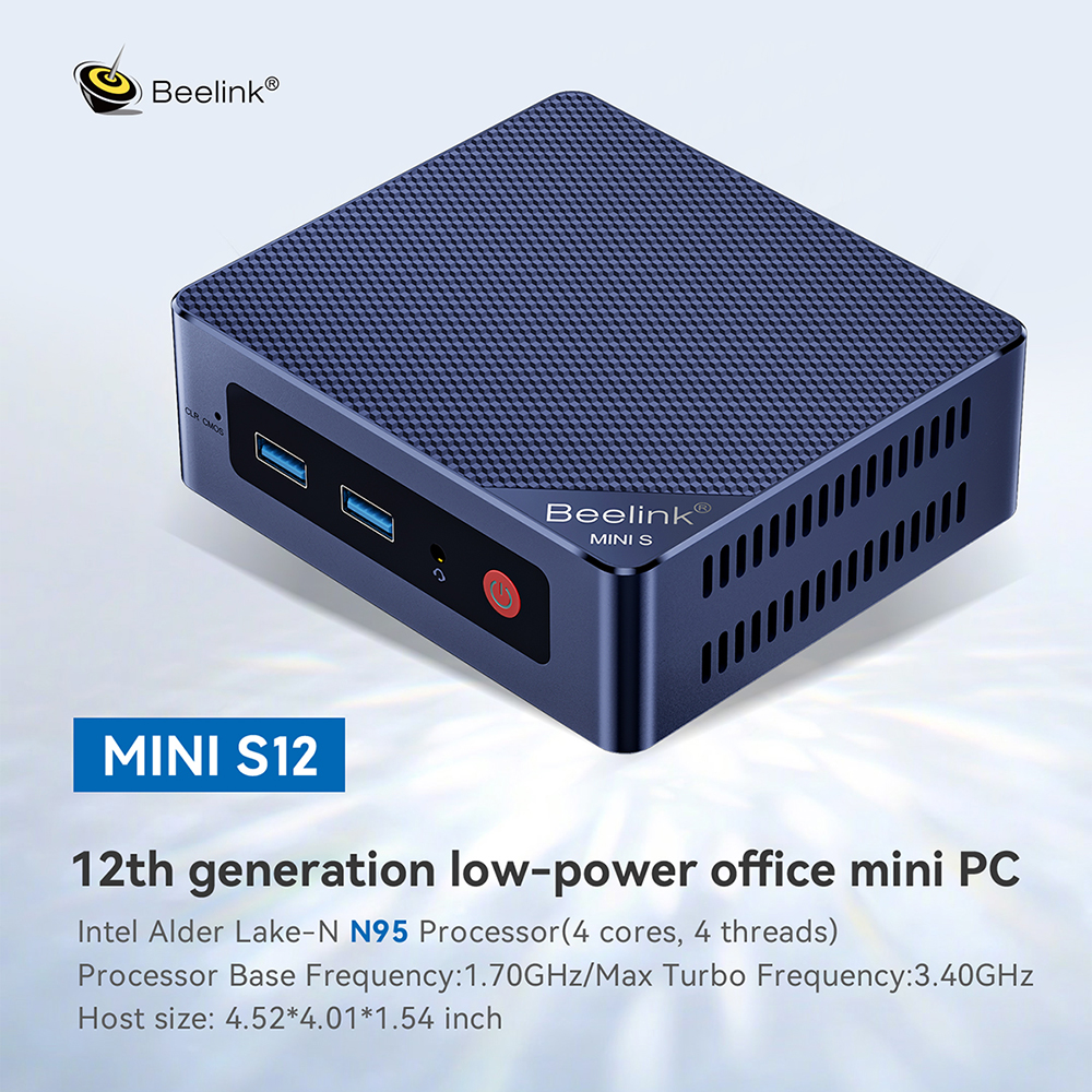 Beelink Mini S12 Mini PC Intel Intel Alder Lake-N95/N100 Processor 4 Cores  4 Threads 1.7-3.4GHz 8+256GB SSD