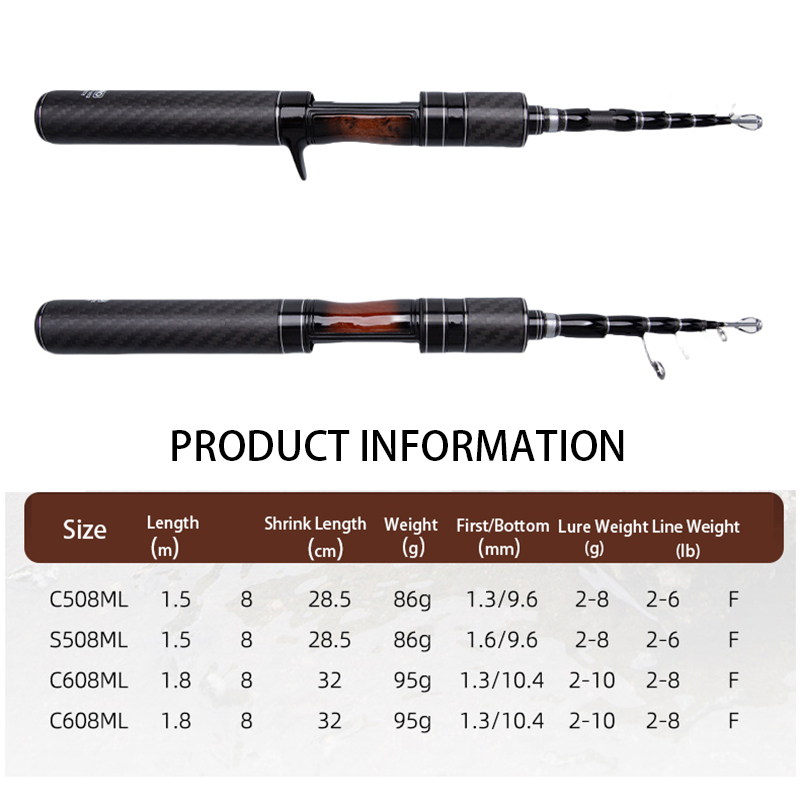 ORCA Spinning Rod 5ft 6ft Telescopic Rod Carbon Fast ML Travel
