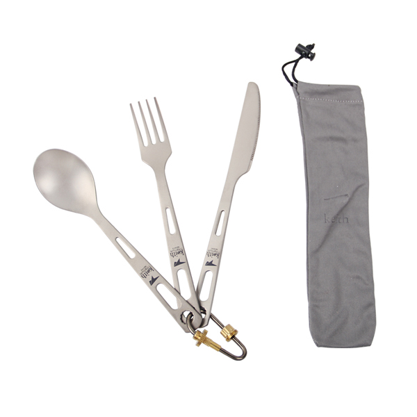 Titanium Cutlery Camping Utensils Lightweight Knife Fork Spoon Set W