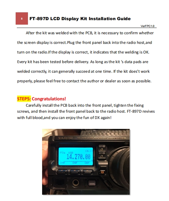 YAESU FT-897 Ft-897D LCD Display replacement part 'zebra stripes