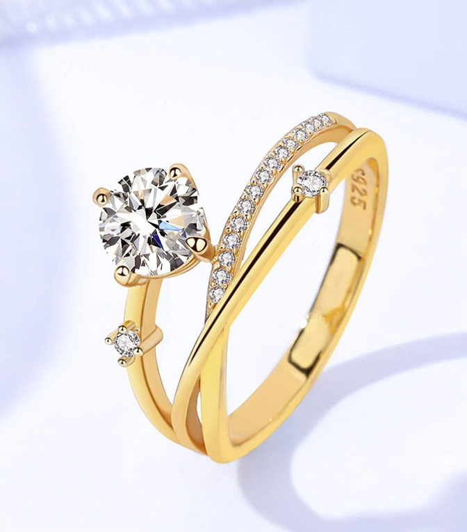 Elegant 925 Sterling Silver Moissanite Ring with 18K Gold Plating, Affordable Luxury3