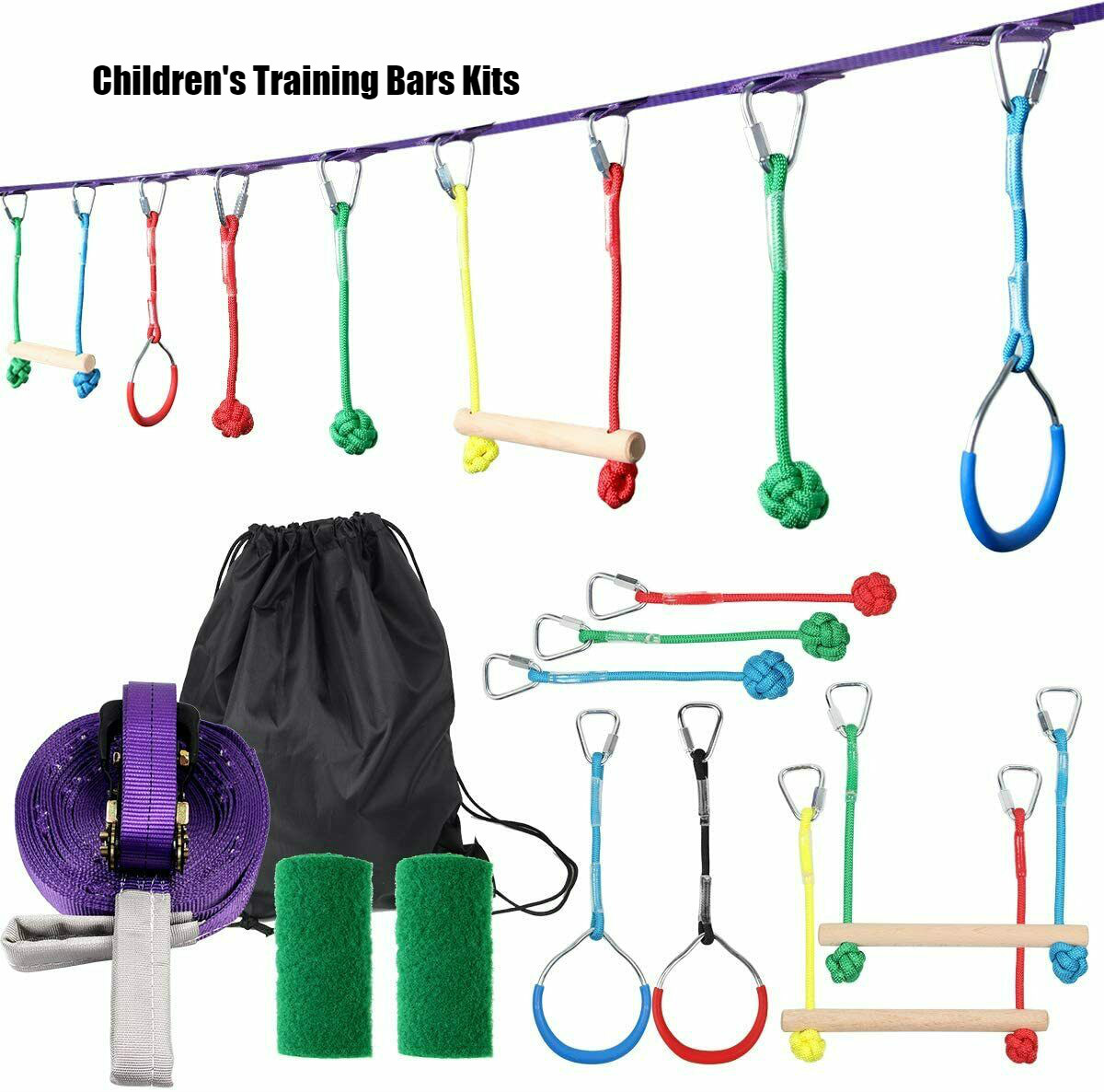 40ft Kids Hanging Sling Ring Swinging Obstacle Slackline Monkey Bars Kits Garden