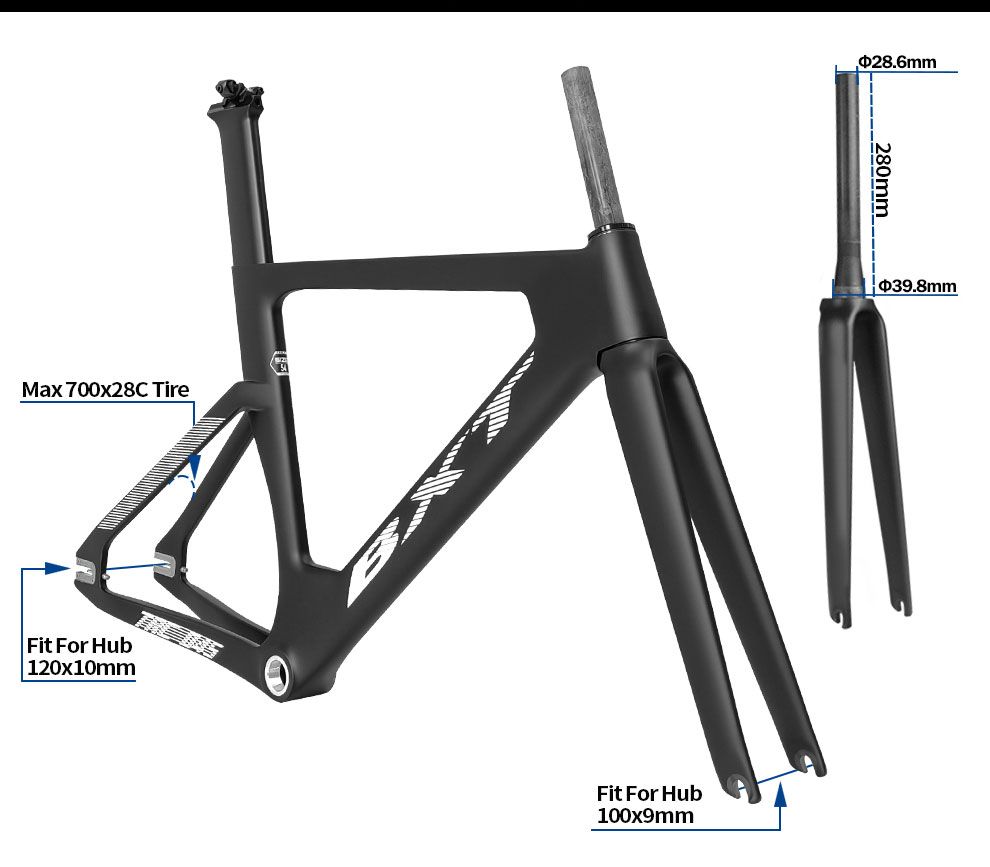 700C Carbon Track Frame Racing Bicycle Frameset Fixed Gear