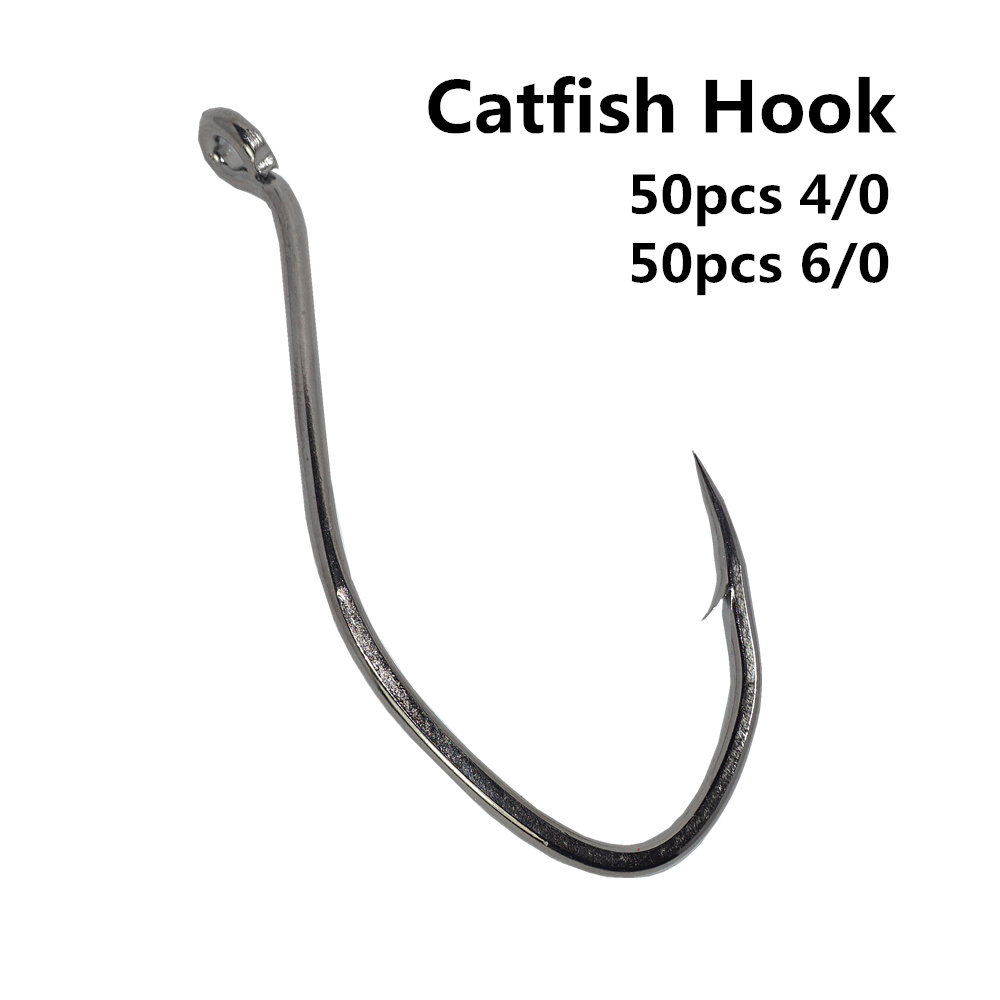 100pcs Catfish Hooks Saltwater Big River Bait Fishhook Offset Strong