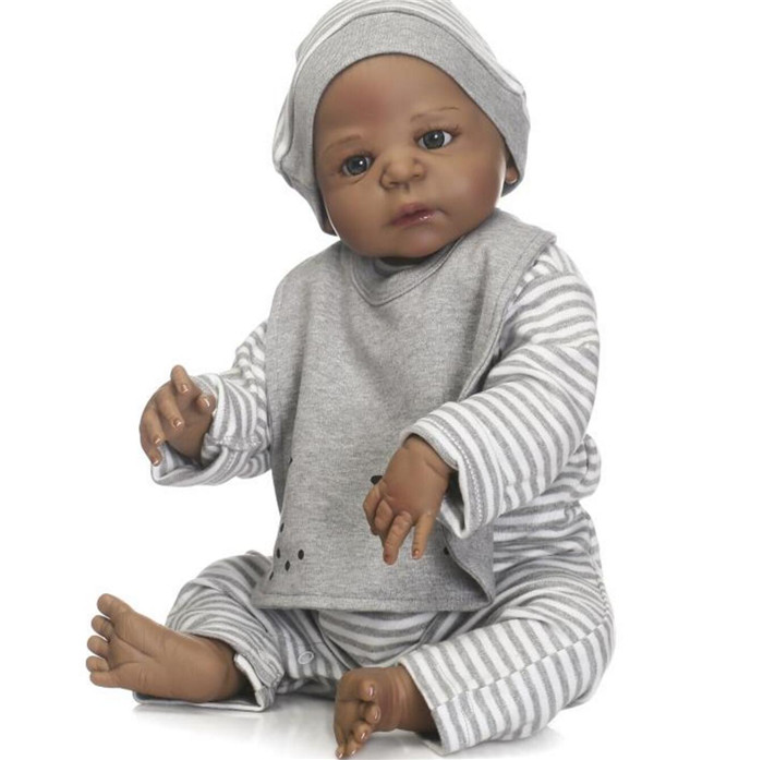 23 Handmade Black Boy Doll Full Body Silicone Reborn B