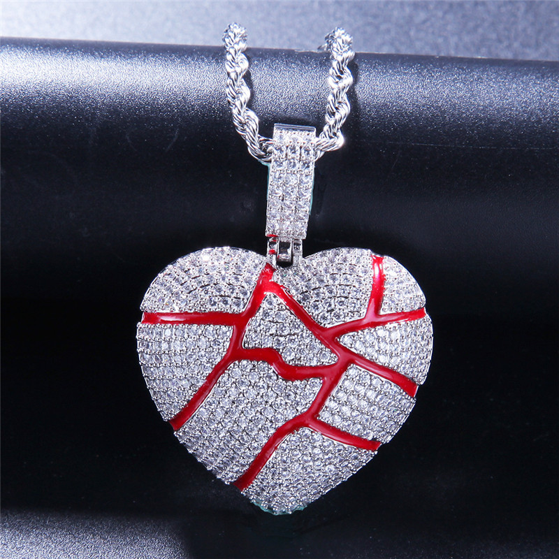 Wholesale Broken Heart Pendant Necklace Gold Plated Copper Inlaid Cubic ...