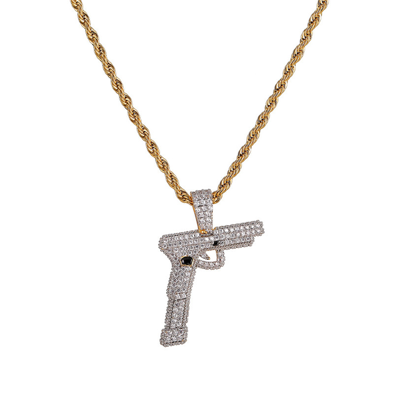 Wholesale Pistol Pendant Necklace Gold Plated Copper Inlaid Cubic ...
