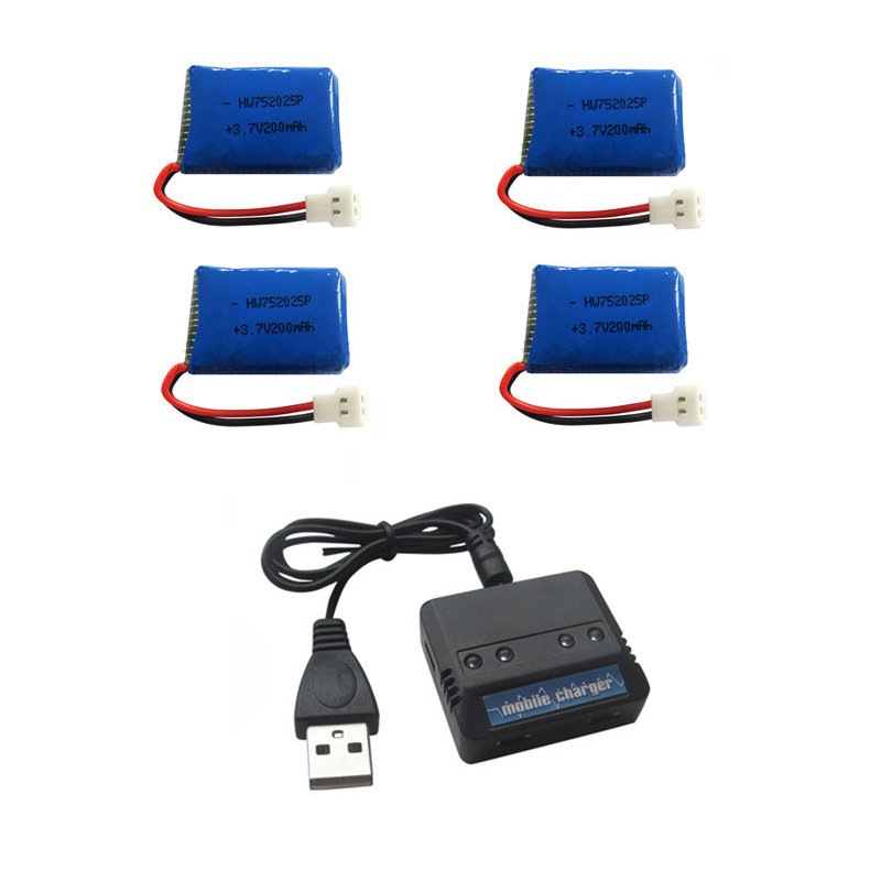 4pcs 650mAh 1S 3.7V 25C Lipo Battery JST Plug and 4 in 1 Multi Battery Charger for Quadcopter Drone Multirotors
