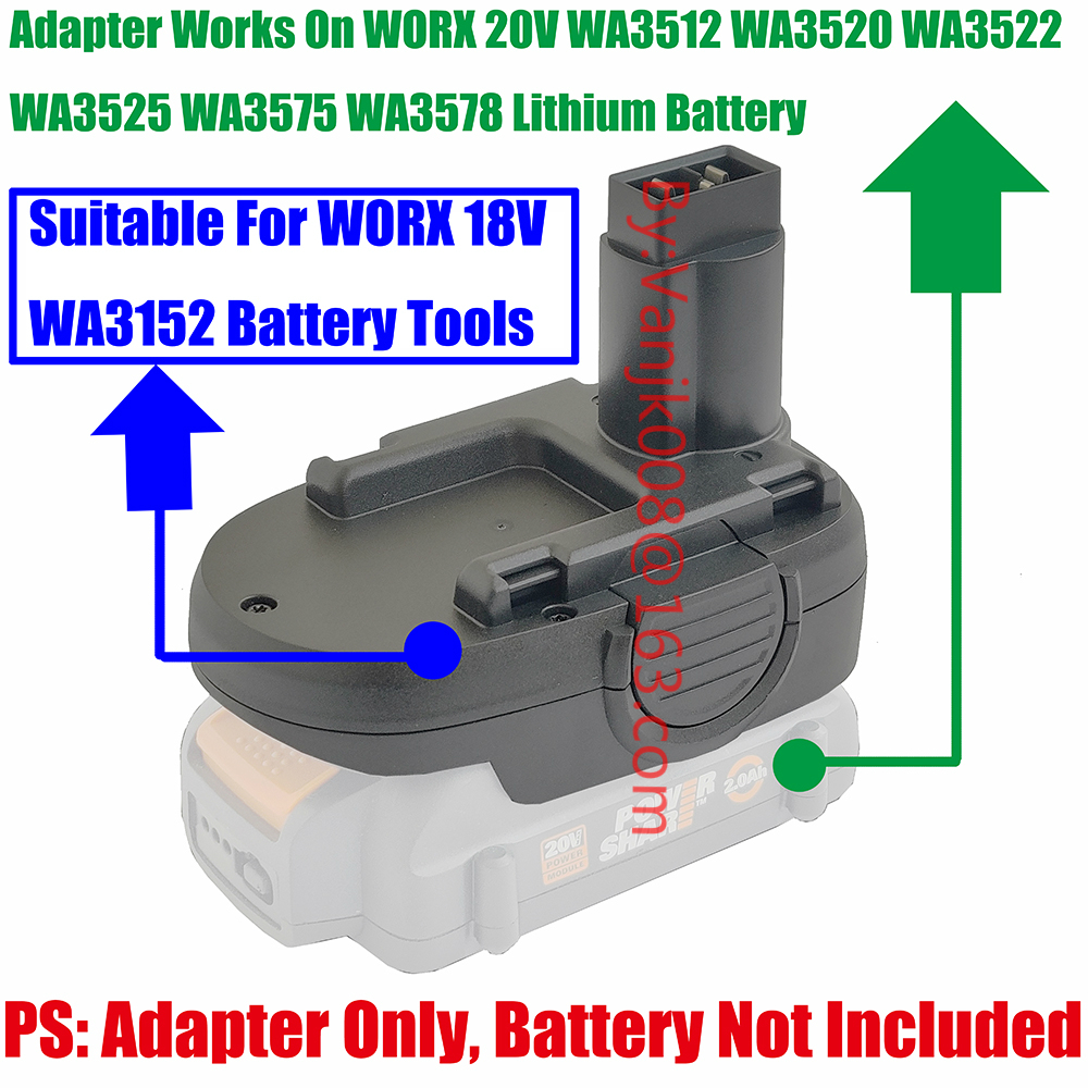 1PCS Adapter For WORX 20V WA3525 Li-Ion Battery Work On WORX WA3152 Ni