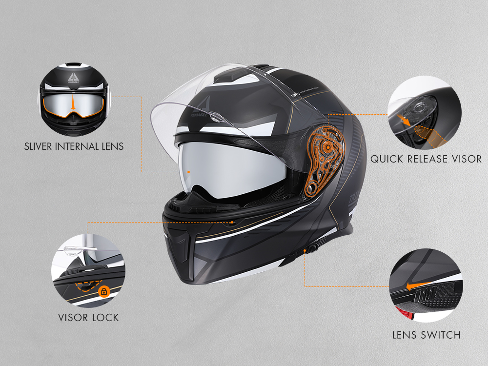 TRIANGLE Modular Flip up Motorcycle Helmets Dual Visor Full