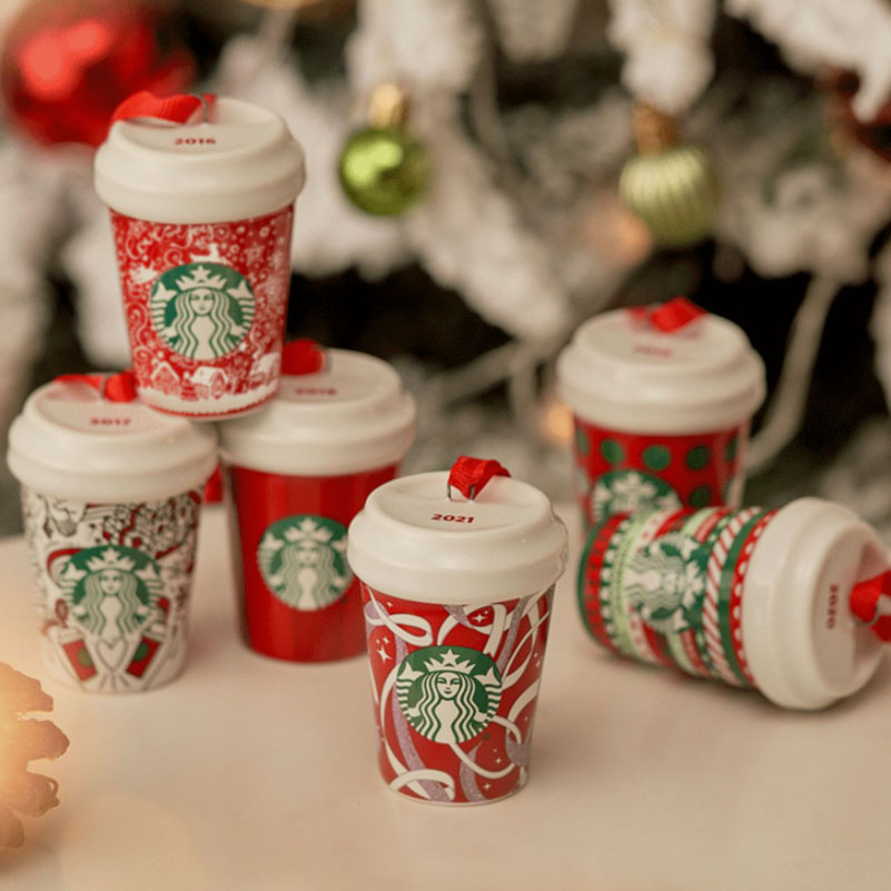 Starbucks 2016-2021 Christmas Mini Red Cup Cute Ornaments 6pcs Set