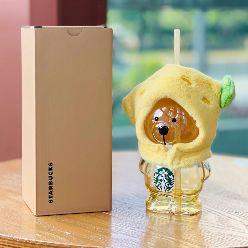 New Starbucks China 2025 Fruit Lemon Yellow Bear Glass Cup With