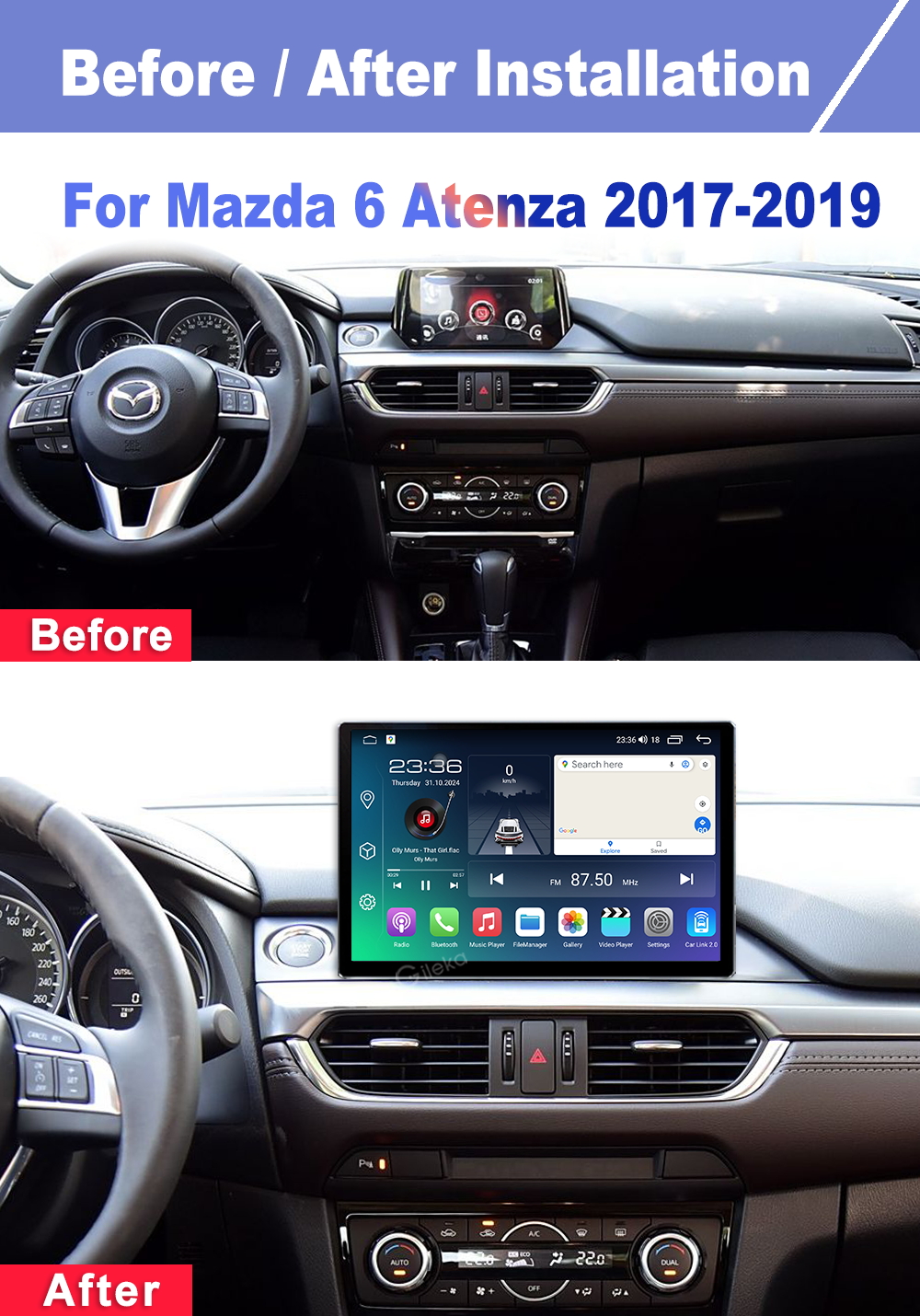 13.1 inch For Mazda 6 Atenza 2017-2019 Car Radio Carplay Android