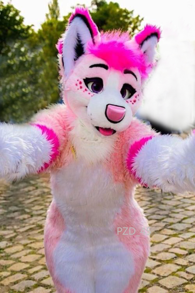 Halloween Long Fur Husky Dog Fox Fursuit Mascot Costume Suit