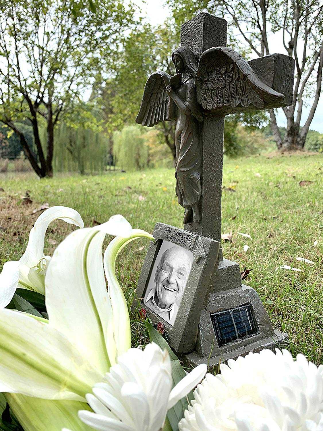 Solar Lighted Cross Angel Cemetery Decoration Grave ...