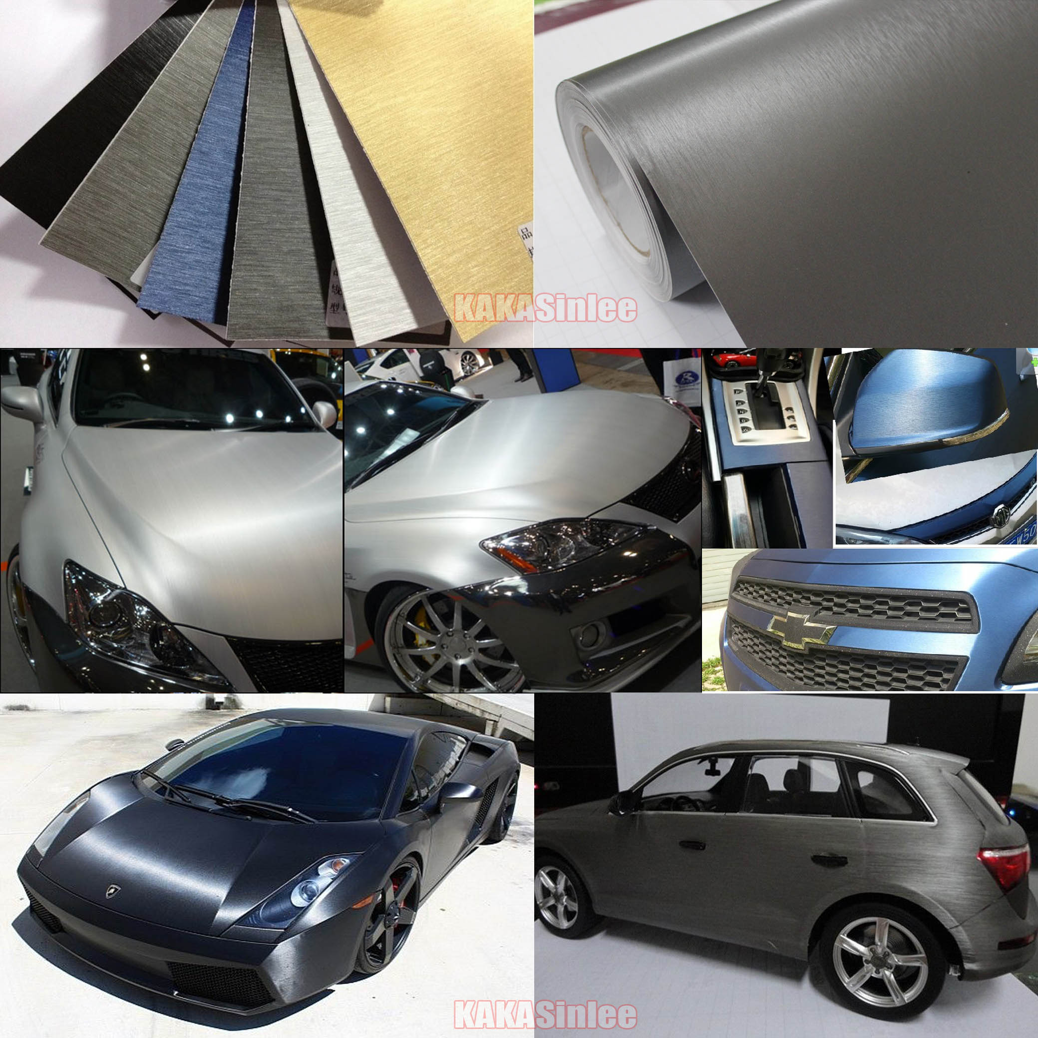 24" x 48" - 4 Colors Car Metallic Matte Brushed ALUMINUM Vinyl Wrap