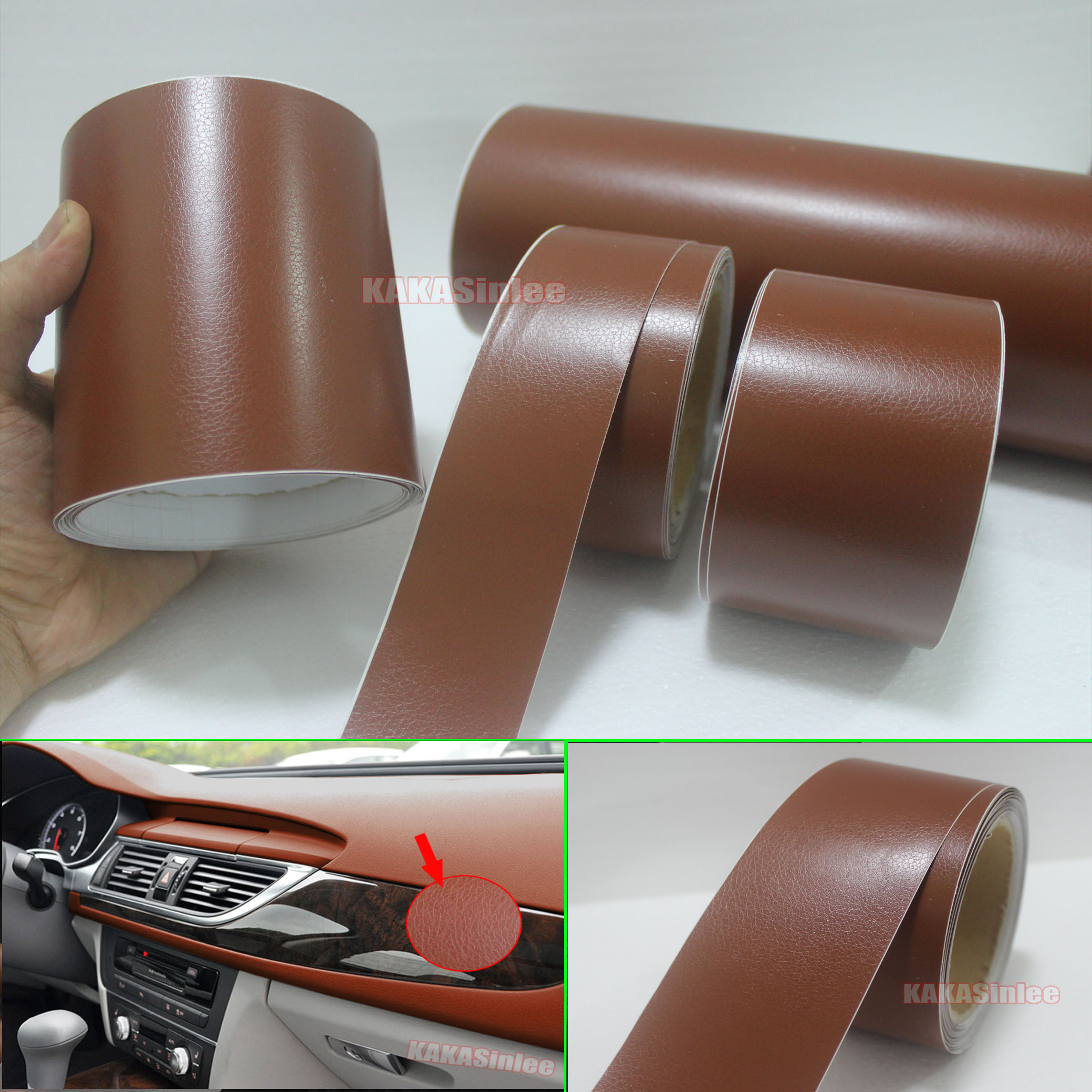 Useful Brown Matte Leather Grain Texture Vinyl Sticker Tape for Car