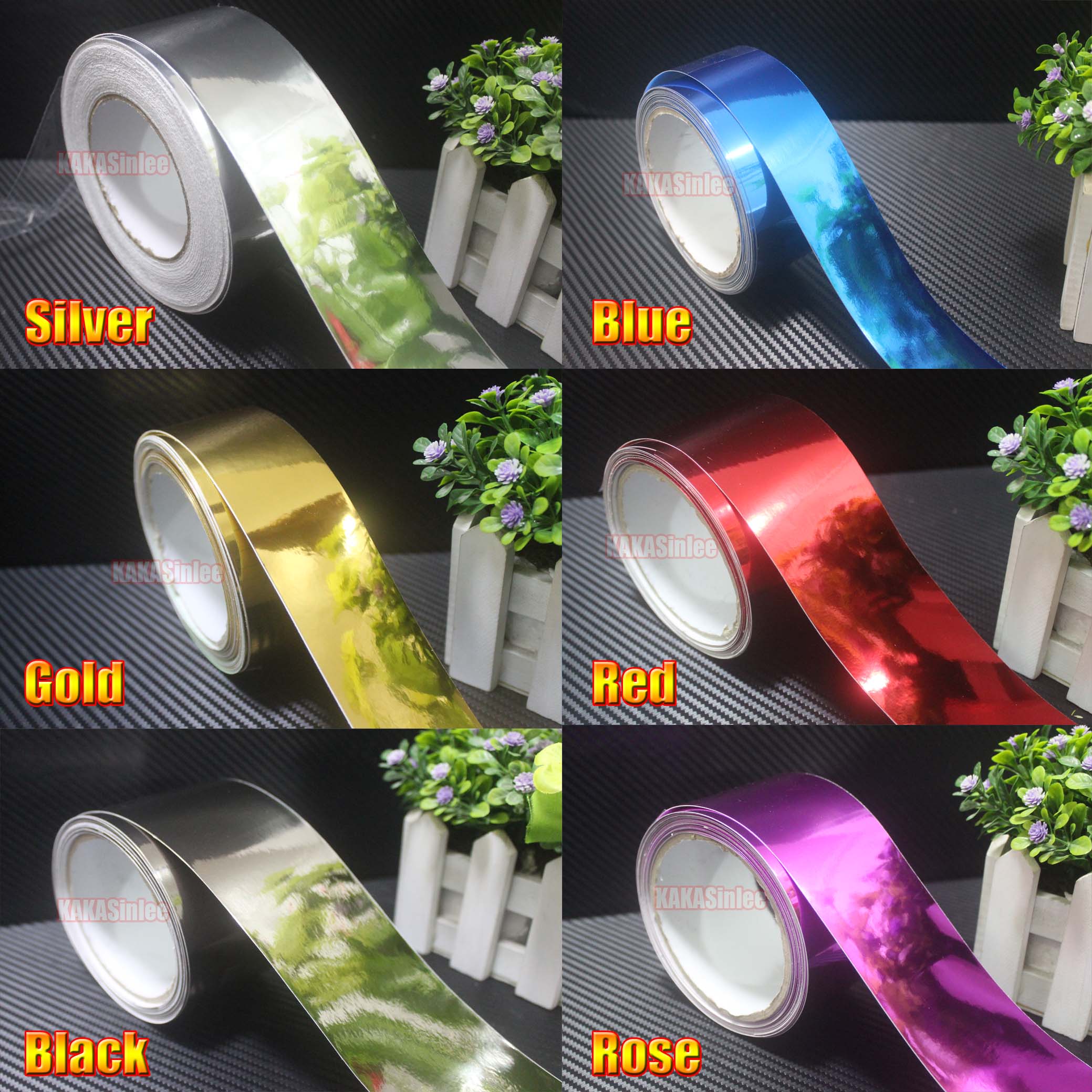 50mm Wide Adhesive Car Glossy Silver Mirror Chrome Vinyl Tape Wrap Sticker  - CB