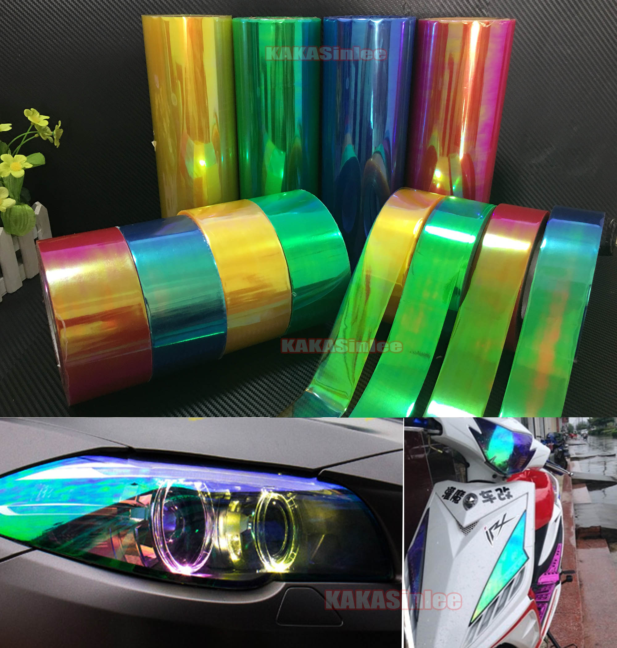 Golden Yellow Chameleon Headlight Tint Film – 30 X 150cm Roll – VT Supplies, UK Made