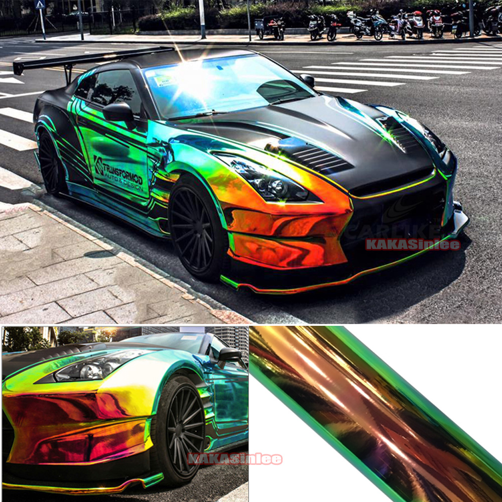 Black - Glossy Rainbow Magic Mirror Chameleon Chrome Car ...