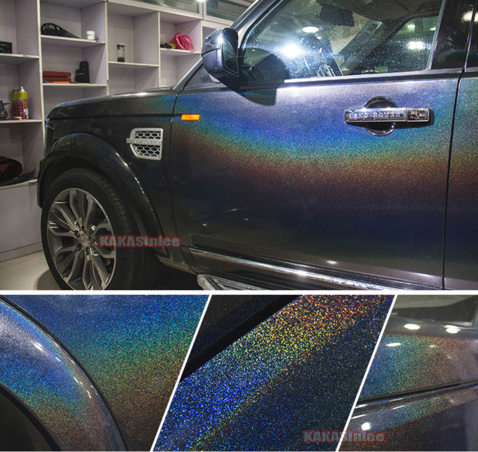 Black - Glossy Car Laser Holographic Rainbow Magic Chrome Vinyl Wrap ...