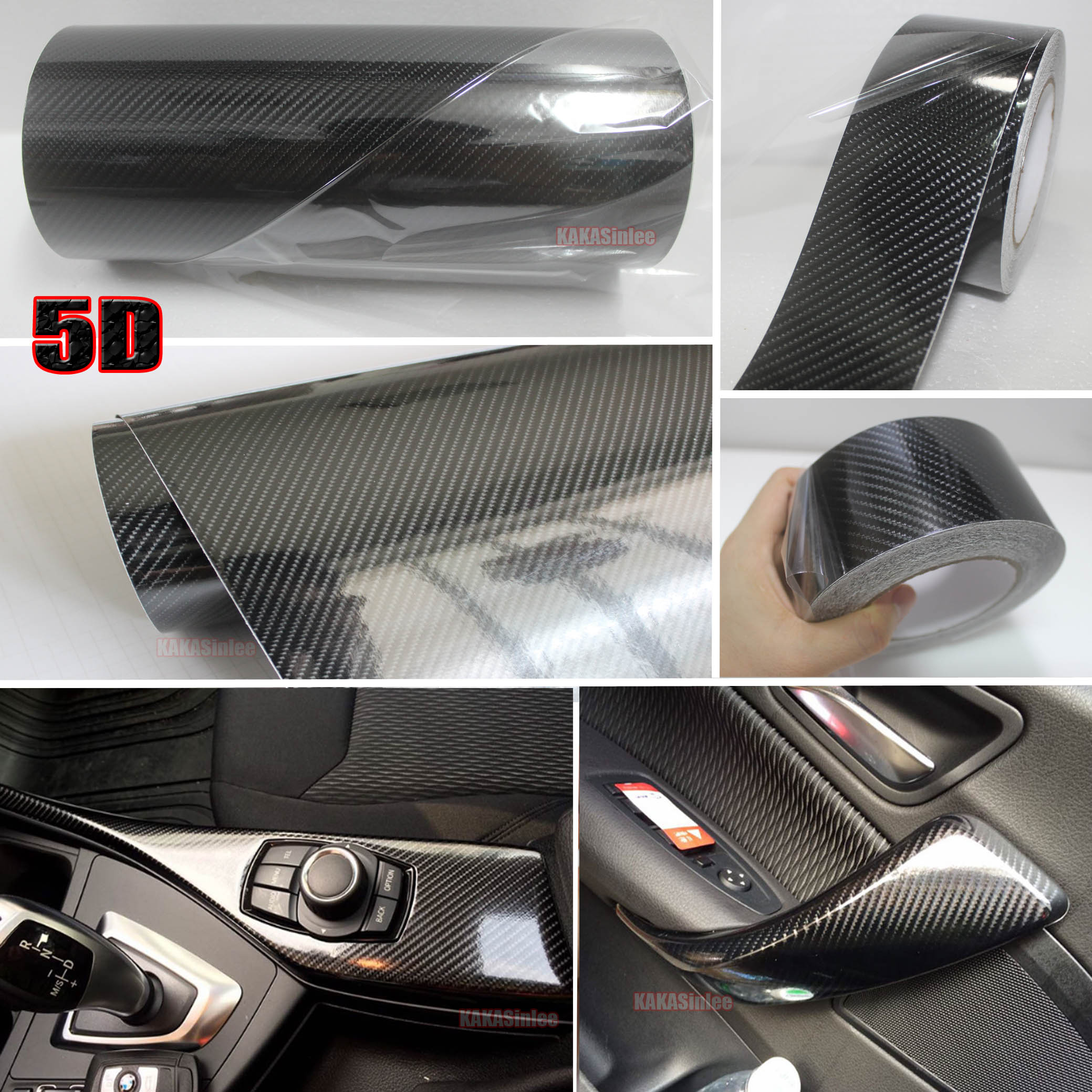DIY Adhesive Vehicle Glossy Black 2D Carbon Fiber Vinyl Tape Wrap Sticker CB