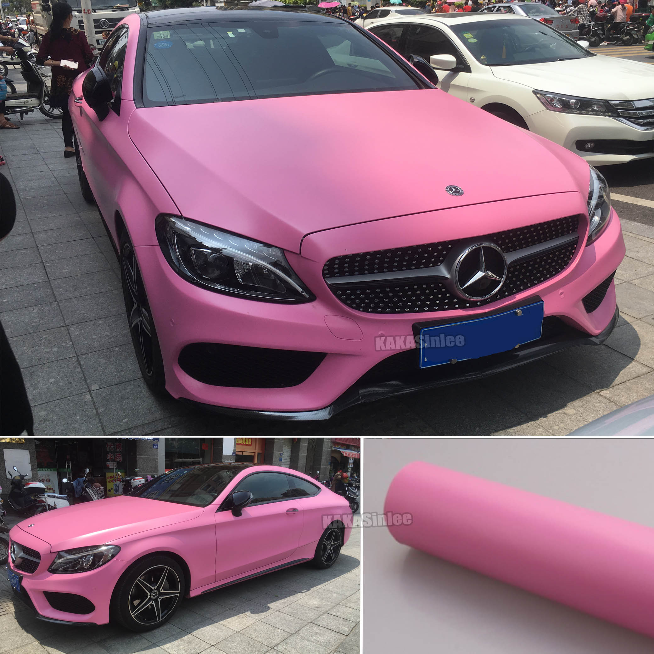Pink Stretch Matte Dull Finish PVC Car Vinyl Wrap Sticker Film Bubbles