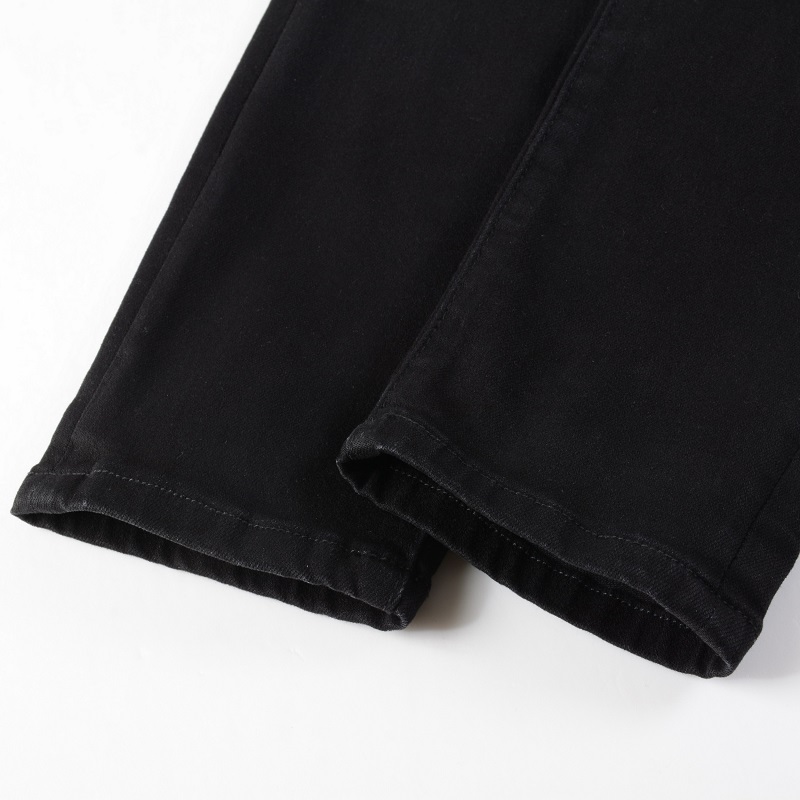 Men's Knee Hole Ripped Silvery Patchwork Patch Skinny Black Men's Knee Hole Ripped Silvery Patchwork Patch Skinny Black