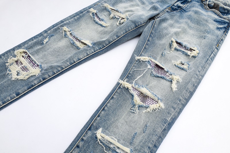Men's Knee Ripped Diamond-studded jeans Skinny Fit Patch