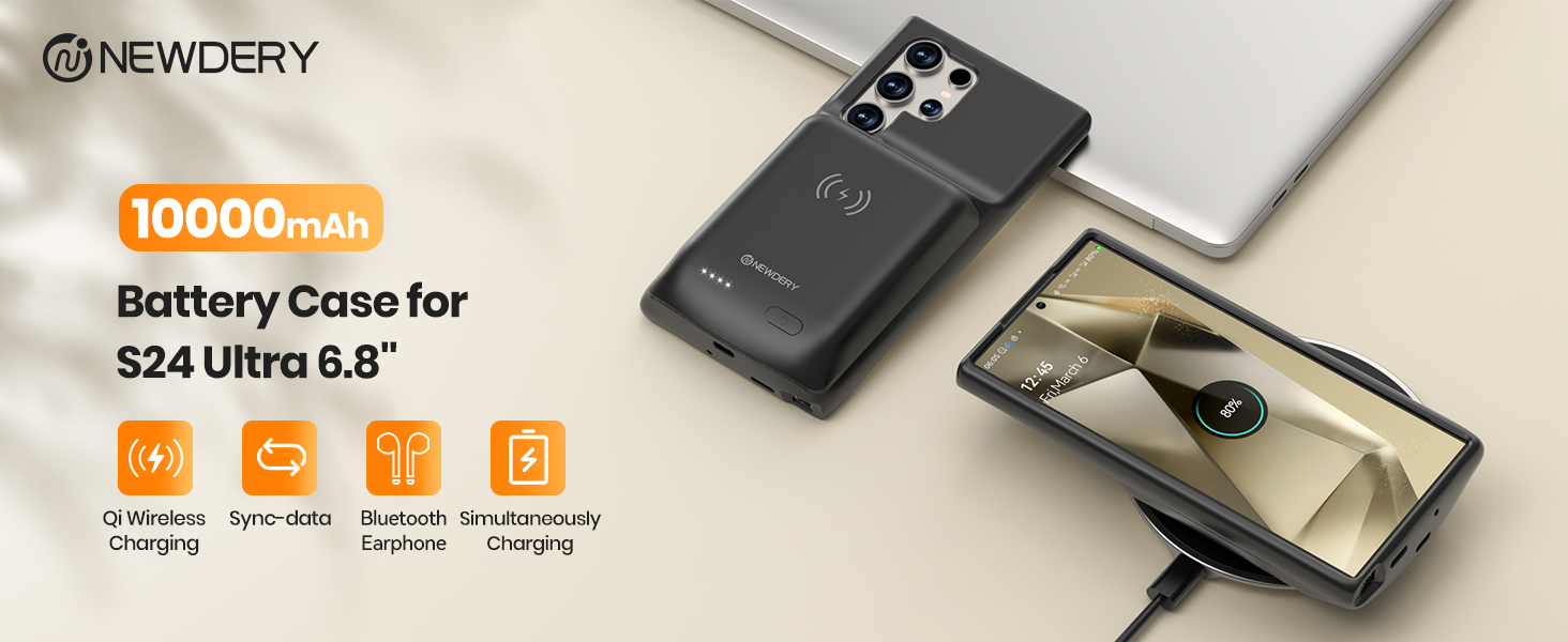 10000mAh Battery Case for Samsung S24 Ultra Wireless Charging