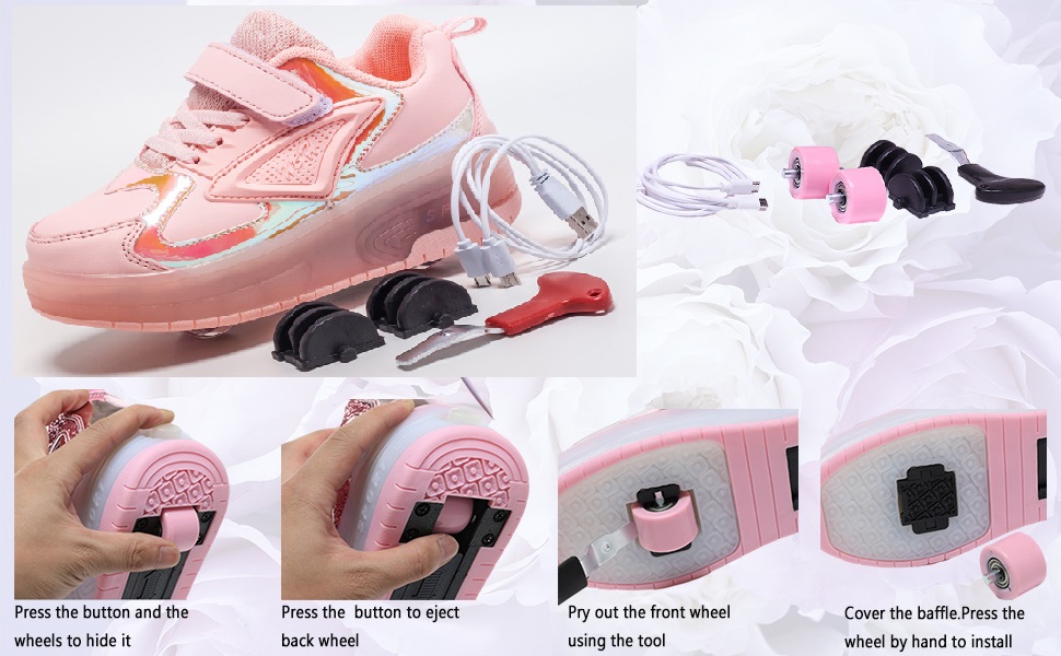 Jongens en Meisjes LED Rolschaats Schoenen met Dubbele Wielen Trainers Technische Intrekbare Skateboard Schoenen voor Kinderen Oplichtende Glanzende Lumineuze Sneakers Beste Cadeau voor Feest