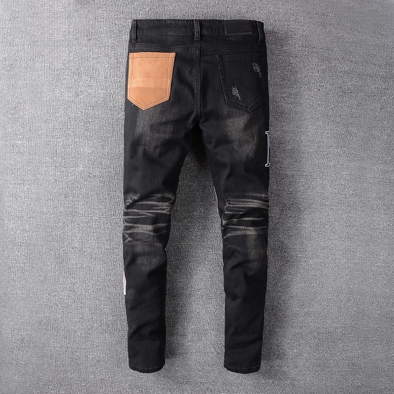 Men's Embroidery Patchwork Stretch Ripped Leopard Print